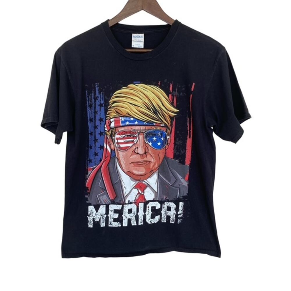 Port & Company Black Merica! Donald Trump T-shirt - Medium